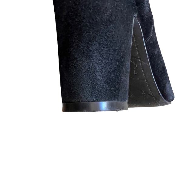 Fergie Women 6. 5 Bootie Jackie Ankle Moto Black Suede Peep toe Metal Accent Zip - Picture 9 of 10